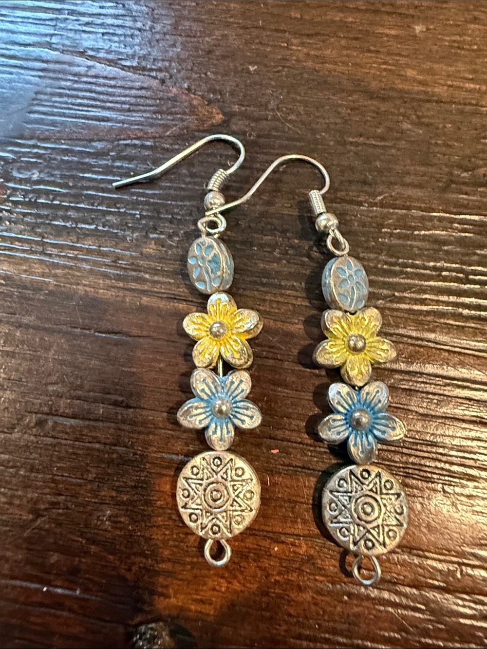 Handcrafted Yellow & Blue Floral Dangle Earrings